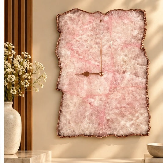 Large rose quartz agate wall clock in the rose gold finish