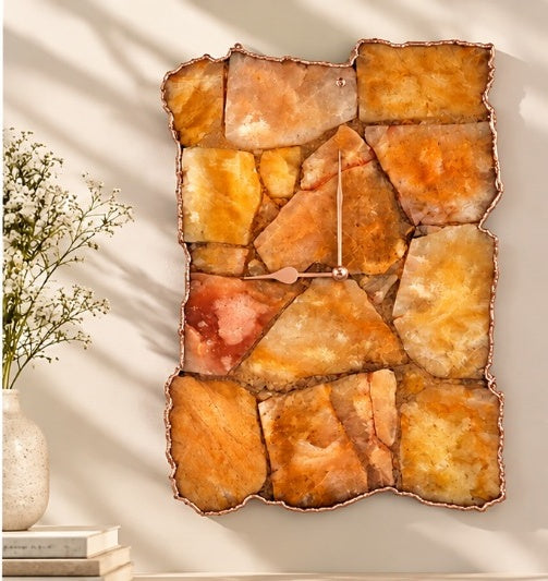 Large golden brown agate wall clock in the rose gold finish