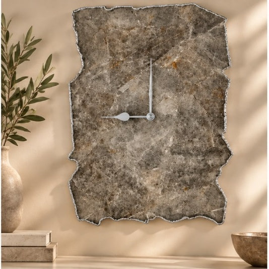 Large grey agate wall clock in the silver finish