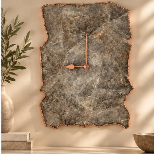 Large grey agate wall clock in the rose gold finish
