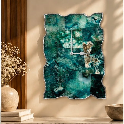 Large composite green agate wall clock in the silver finish