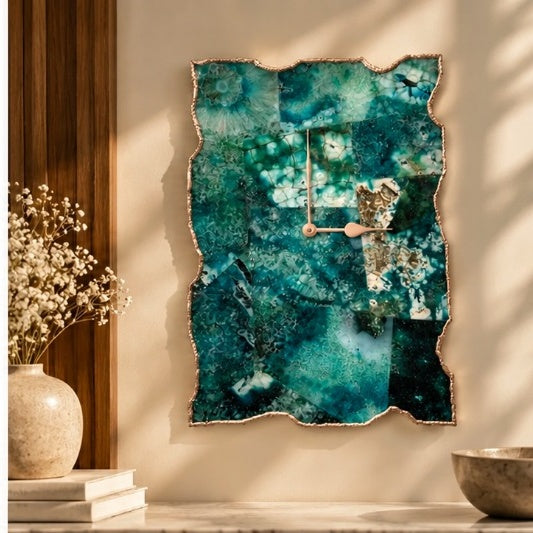 Large composite green agate wall clock in the rose gold finish