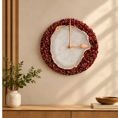 Burnt red crystal agate wall clock with rose gold hands