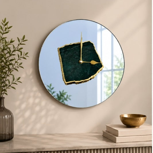 Green Aventurine Mirror Wall Clock – 10 Inch
