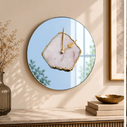 White Agate Mirror Wall Clock – 10 Inch