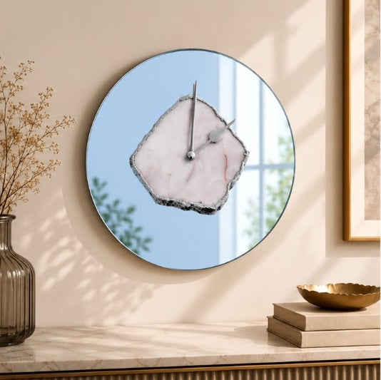 White Agate Mirror Wall Clock – 10 Inch
