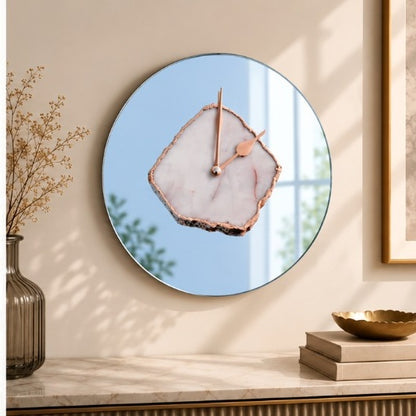 White Agate Mirror Wall Clock – 10 Inch