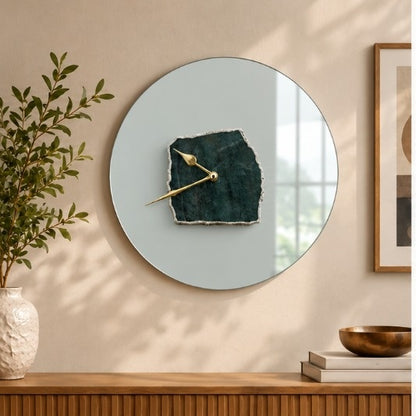 Frosted glass green aventurine wall clock with gold hands