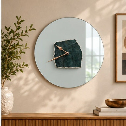 Frosted glass green aventurine wall clock with rose gold hands
