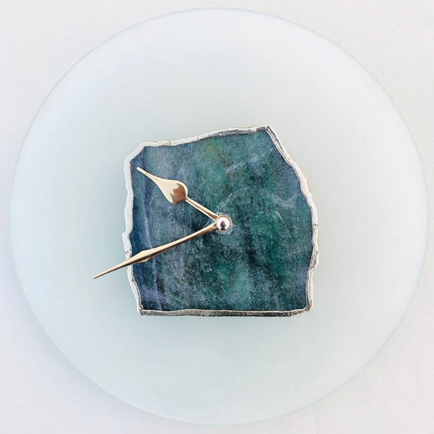 10 " Frosted Glass Green Aventurine Wall Clock/Personalised Momento