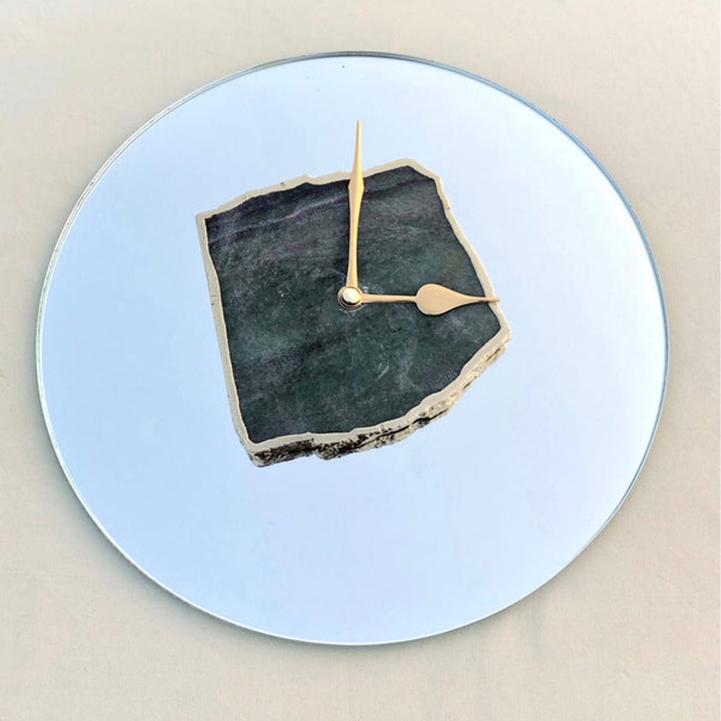 10 " Mirror Green Agate Aventurine Wall Clock/Personalised Momento