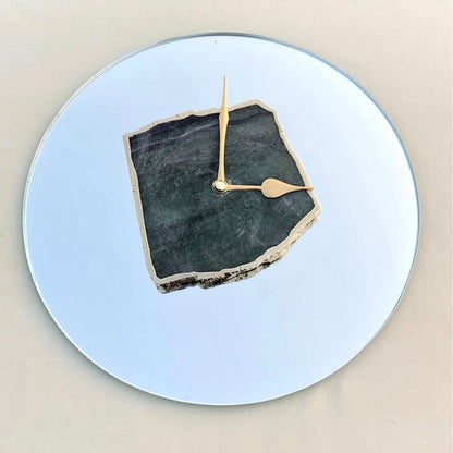 10 " Mirror Green Agate Aventurine Wall Clock/Personalised Momento