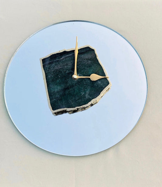 10 " Mirror Green Agate Aventurine Wall Clock/Personalised Momento