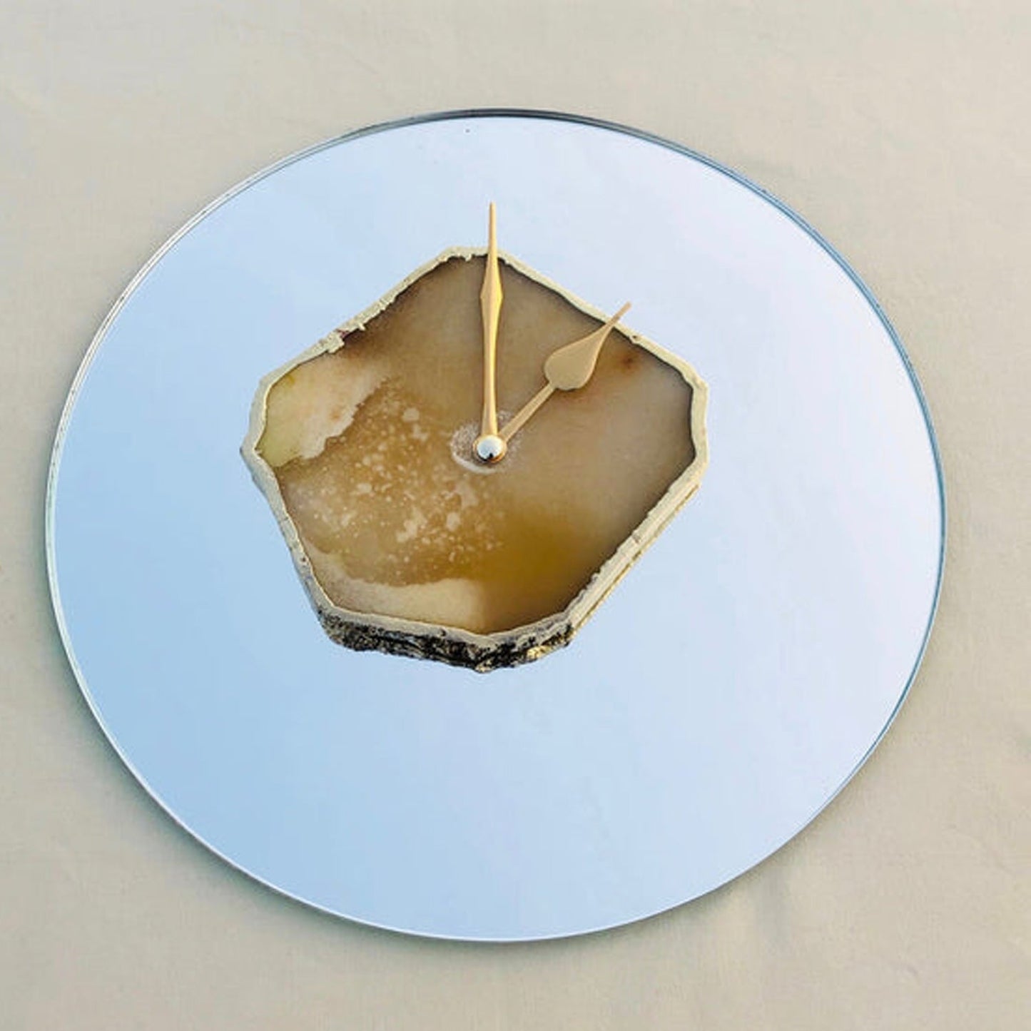10 " Mirror Mustard Yellow Agate Wall Clock/Personalised Momento