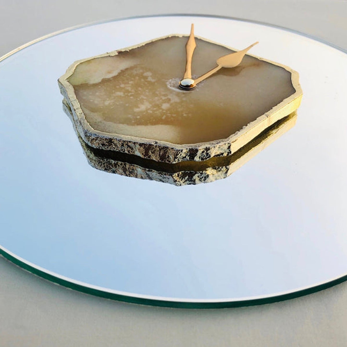 10 " Mirror Mustard Yellow Agate Wall Clock/Personalised Momento