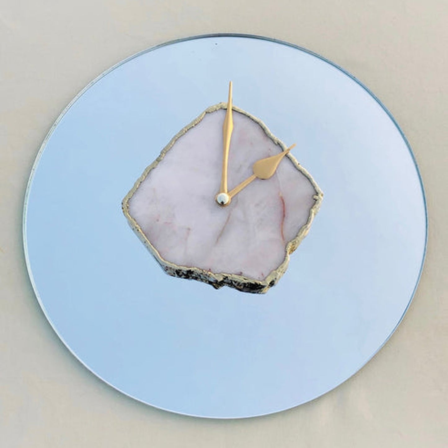 10 " Mirror White Agate Wall Clock/Personalised Momento