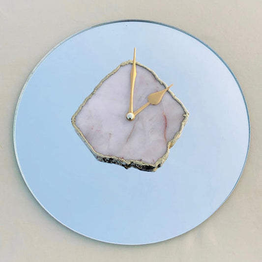 10 " Mirror White Agate Wall Clock/Personalised Momento