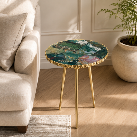 Green Agate Round Side Table
