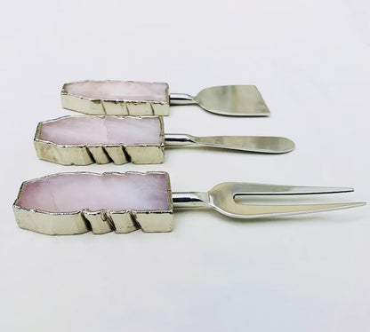 Set of 3 Rose Quartz Cheese Knives/Spreaders