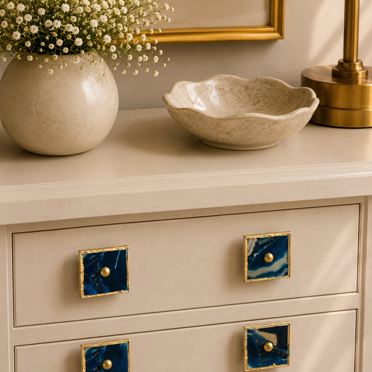 Blue Agate Square Cabinet Knobs - Set of 4