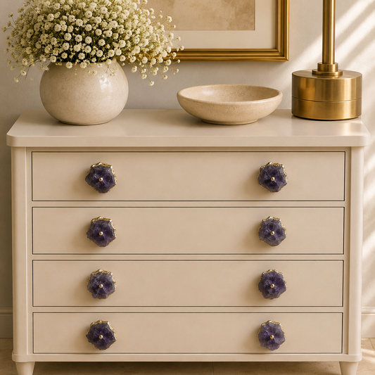 Amethyst Crystal Cabinet Knobs - Set of 6