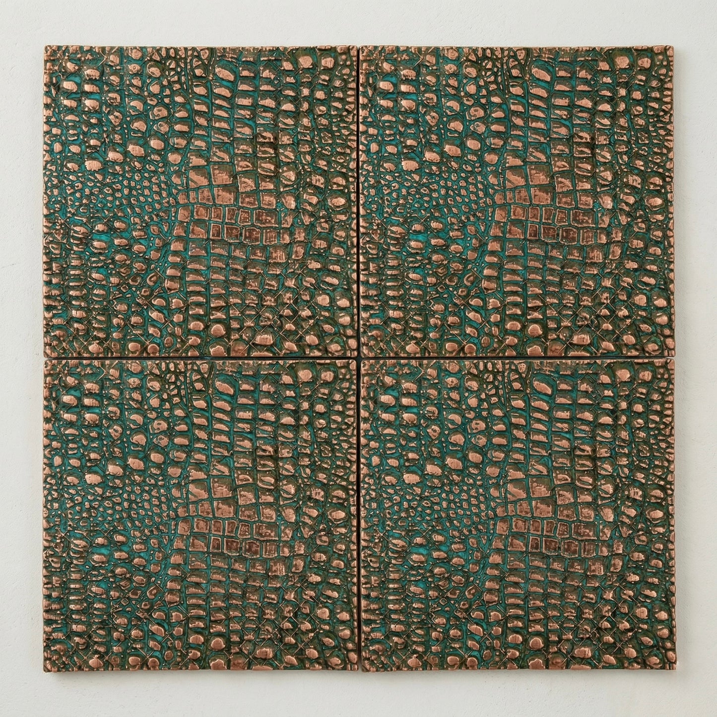 Croc Skin Metal Wall Tile Set | Textured Copper & Brass Decorative Wall Panels