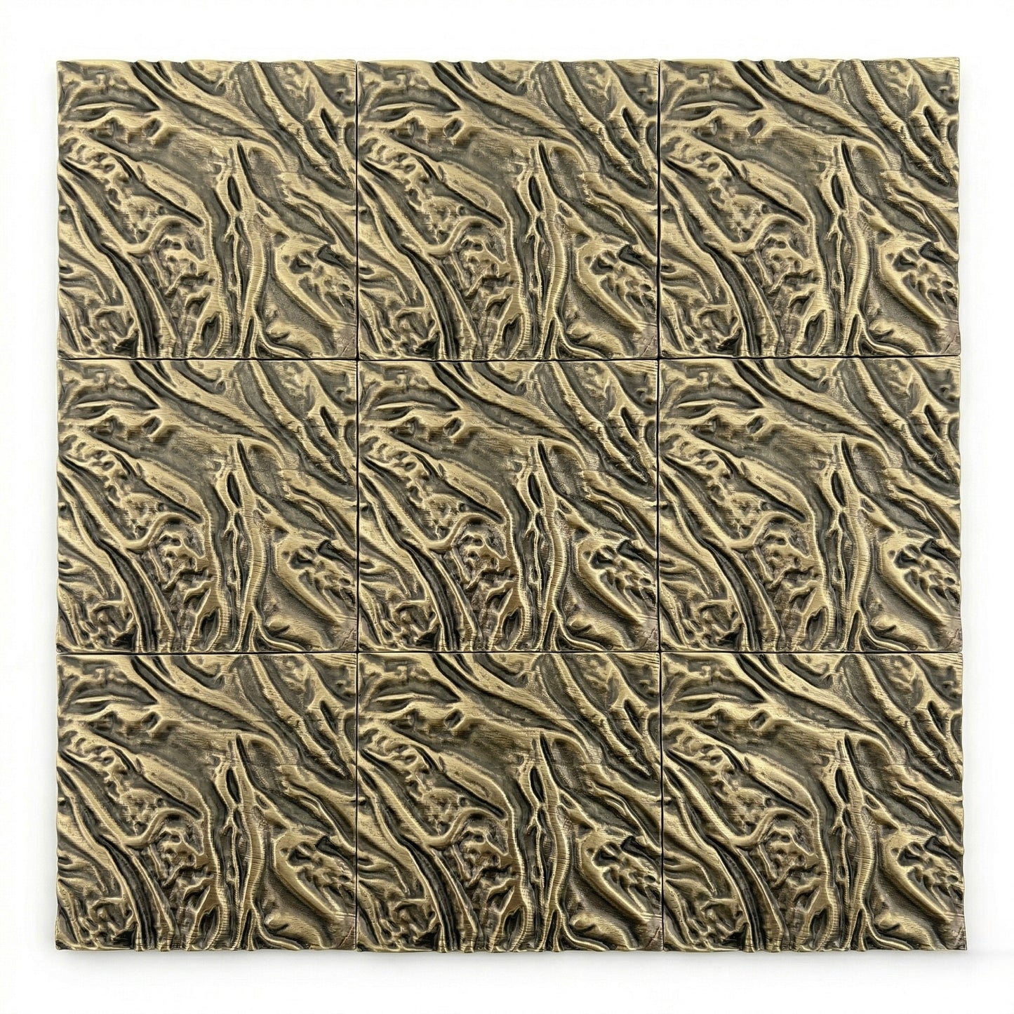 Set of 4 Textured Brass Wall Tiles | Handmade Decorative Metal Wall Panels | Antique Copper & Brass Finish