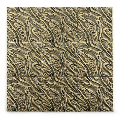 Set of 4 Textured Brass Wall Tiles | Handmade Decorative Metal Wall Panels | Antique Copper & Brass Finish