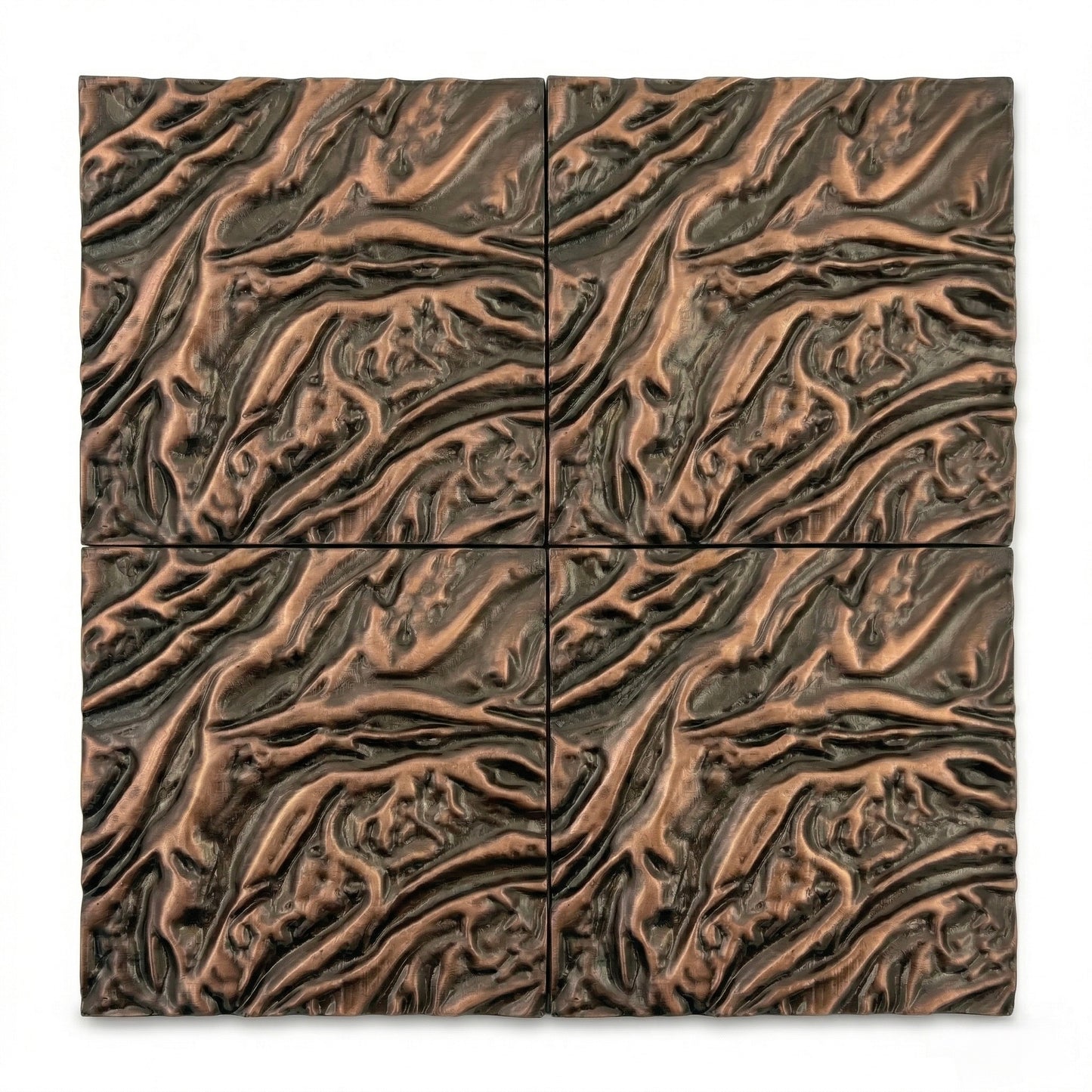 Set of 4 Textured Brass Wall Tiles | Handmade Decorative Metal Wall Panels | Antique Copper & Brass Finish
