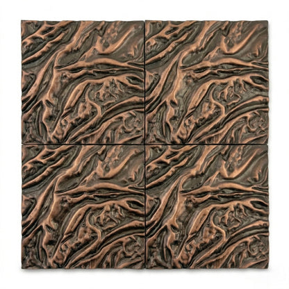 Set of 4 Textured Brass Wall Tiles | Handmade Decorative Metal Wall Panels | Antique Copper & Brass Finish