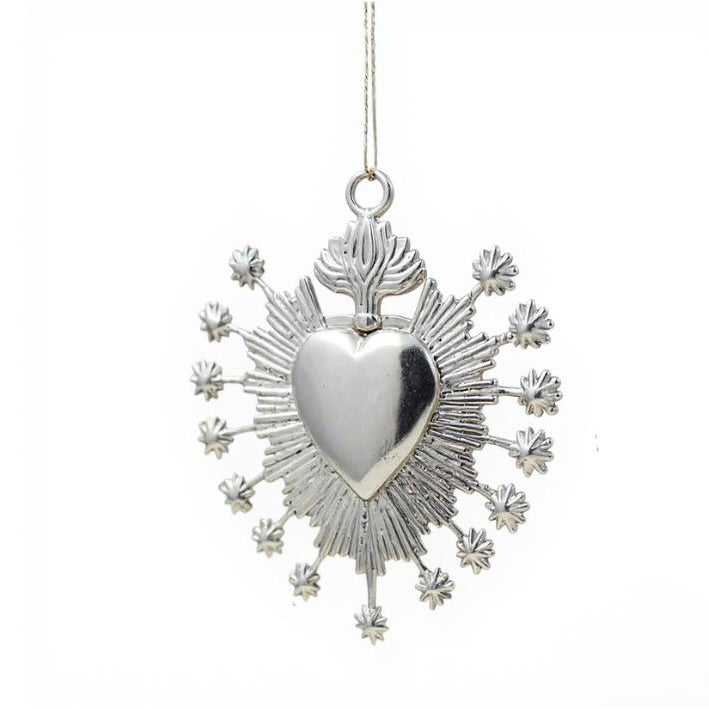 Heart starburst christmas ornament | electroformed brass metallic bauble in gold, silver or antique | set of 2 or 4