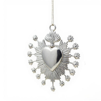 Heart starburst christmas ornament | electroformed brass metallic bauble in gold, silver or antique | set of 2 or 4