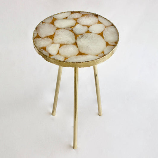Gold Sparkle Infused White Agate Round Coffee/Side Table