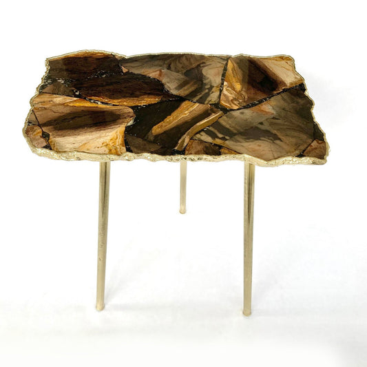 Brown Agate/Crystal/Gemstone/Quartz Organic Edge Side/Drink/Coffee Table