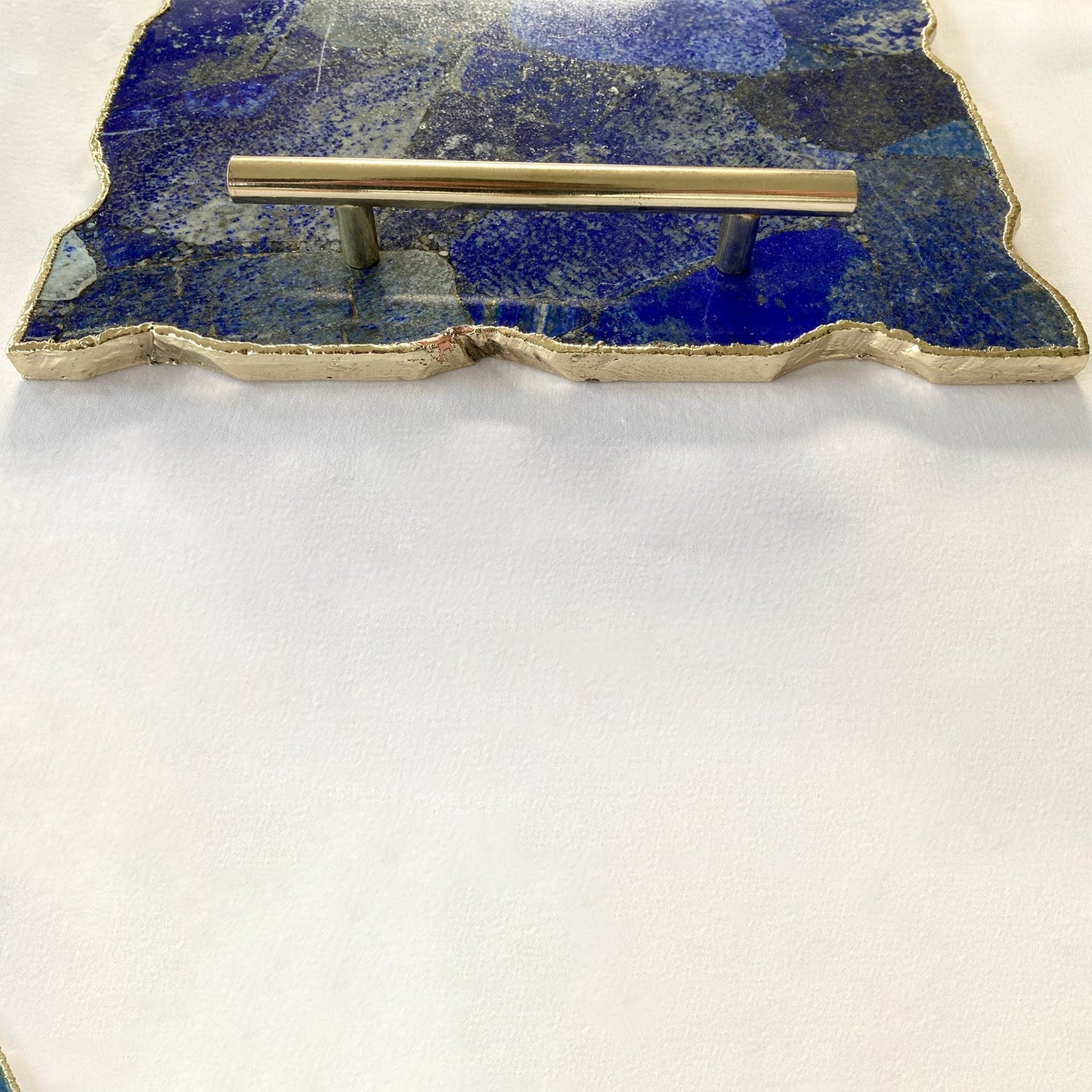 Large Lapis Lazuli Serving Tray with Brass Handles