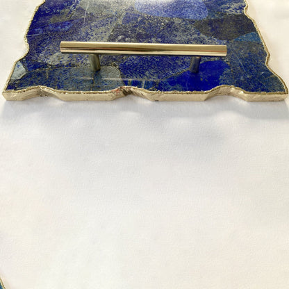Large Lapis Lazuli Serving Tray with Brass Handles