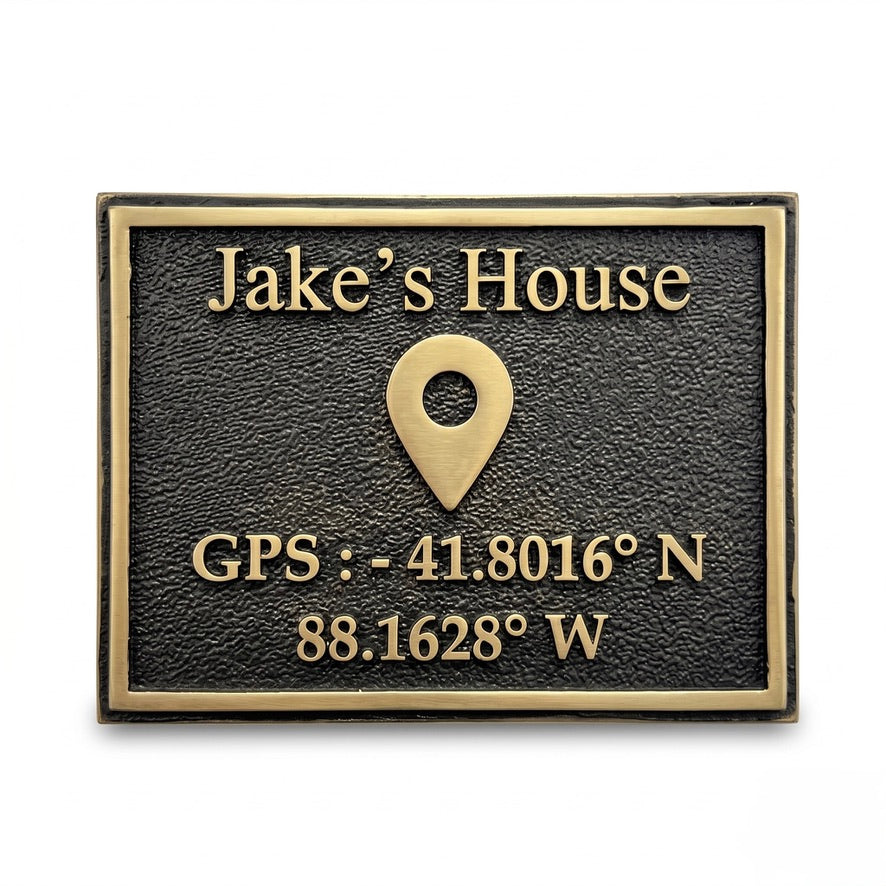 Personalized GPS Coordinates Plaque | Custom antique brass location sign, India