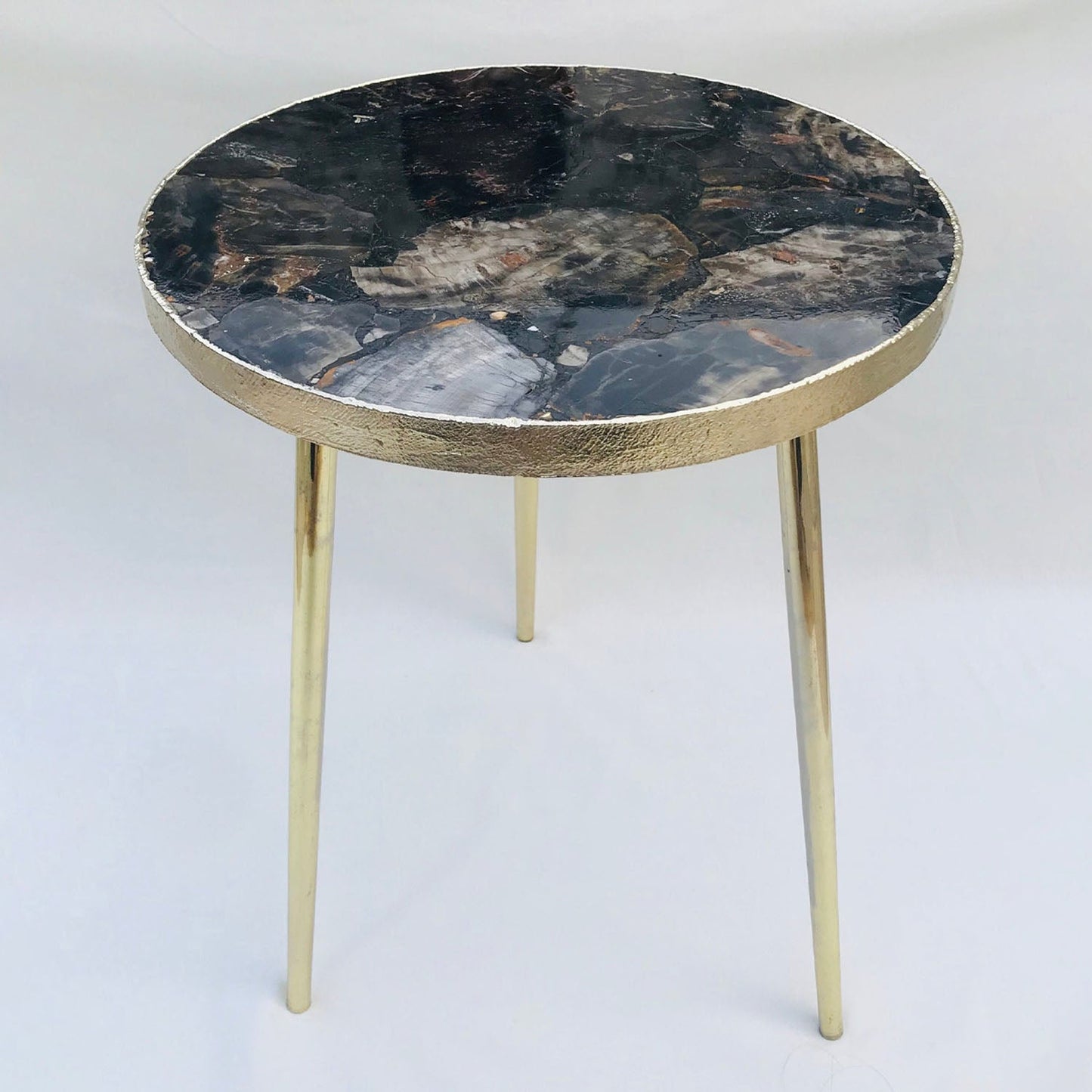 Black Petrified Wood Agate Round Edge Side/Coffee Table