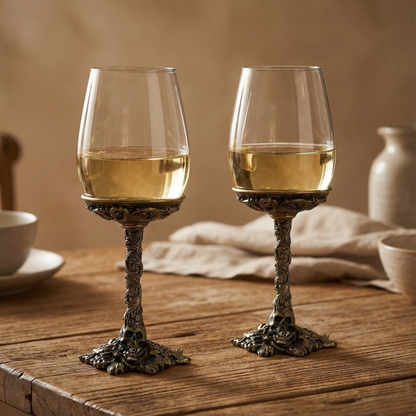 Gothic Skull & Roses Wine Glasses | Designer Statement Drinkware | Set of 2 / Set of 4