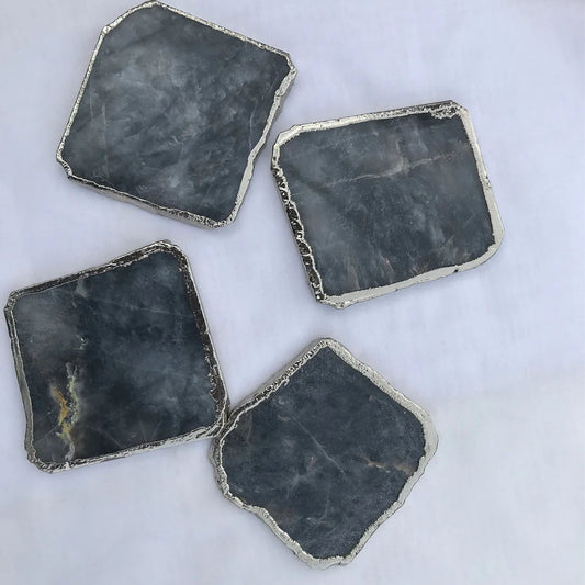 Grey Agate Quartz - Set of 4 Large Coasters/Personalised Momentos