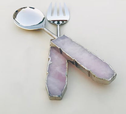 Rose Quartz Agate Salad Server - Set of 2