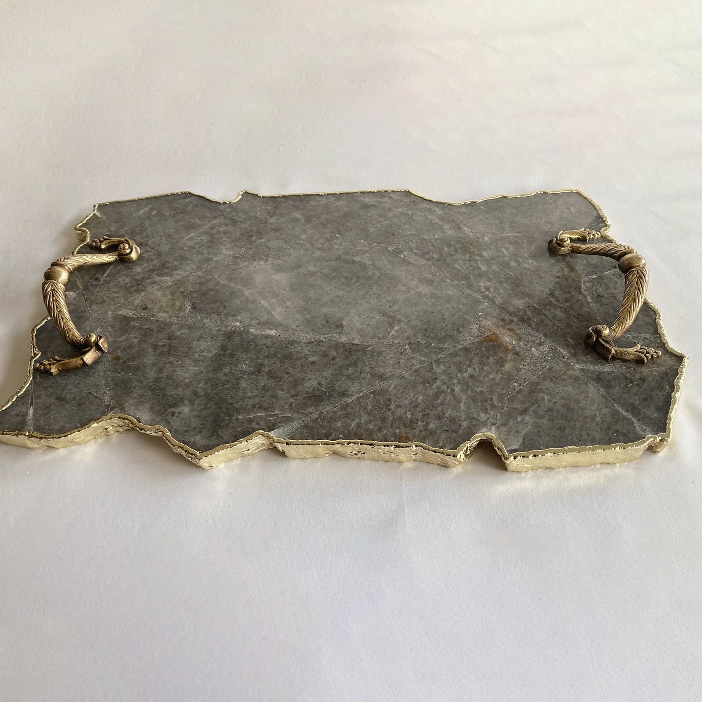 Large Smoky Grey Agate Serving Tray With Brass Handles/Personalised Momentos/Sign Boards 10"x15"