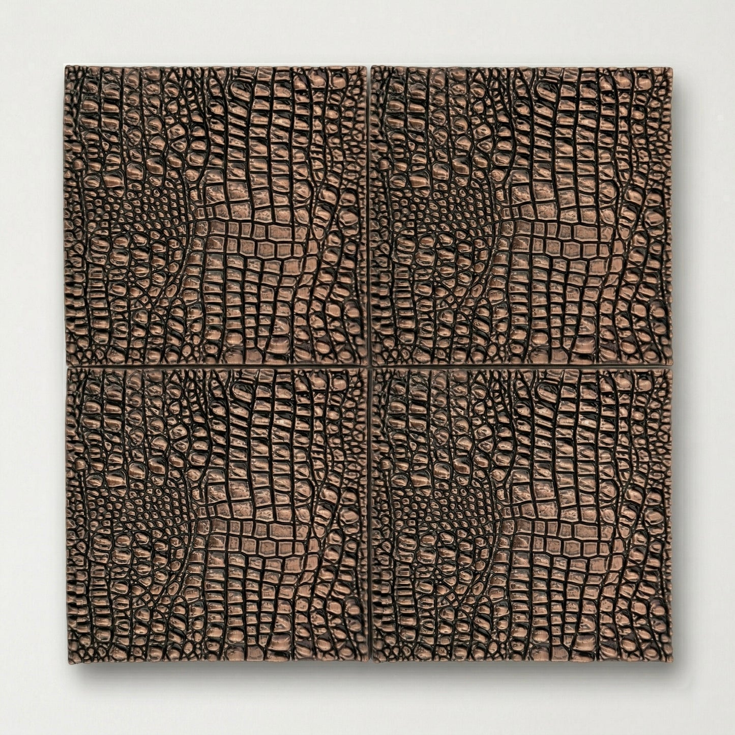 Croc Skin Metal Wall Tile Set | Textured Copper & Brass Decorative Wall Panels