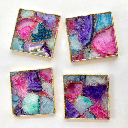 Multicoloured Composite Agate - Set of 4 Large Square Coasters | Personalised Momentos
