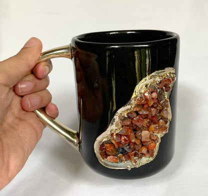 Crystal Stone Patch Mug | Black & Gold | 12oz — Red Agate