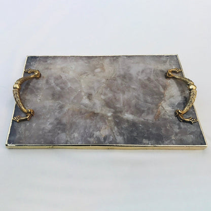 Smoky Quartz Agate Serving Tray — Royal Arch Handles