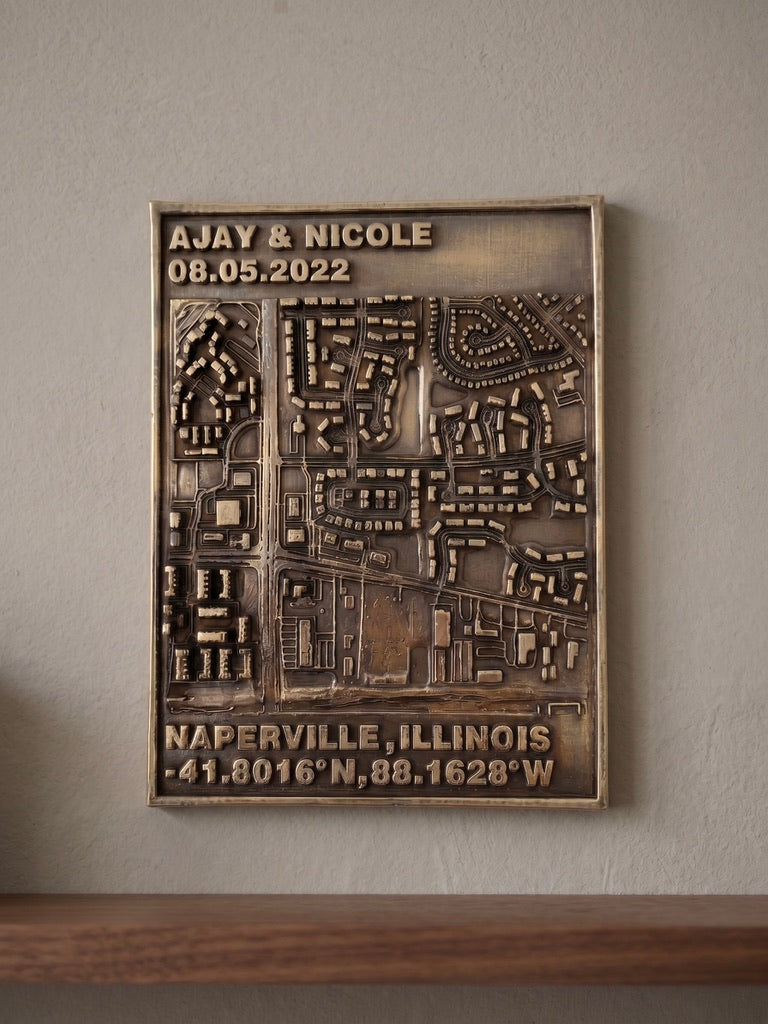 Location Map Plaque | Detailed location map in antique brass