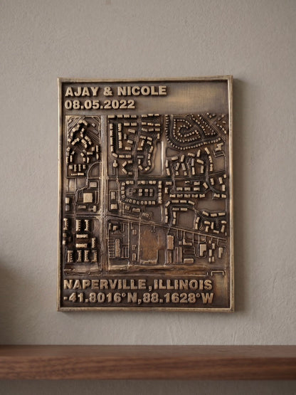 Location Map Plaque | Detailed location map in antique brass