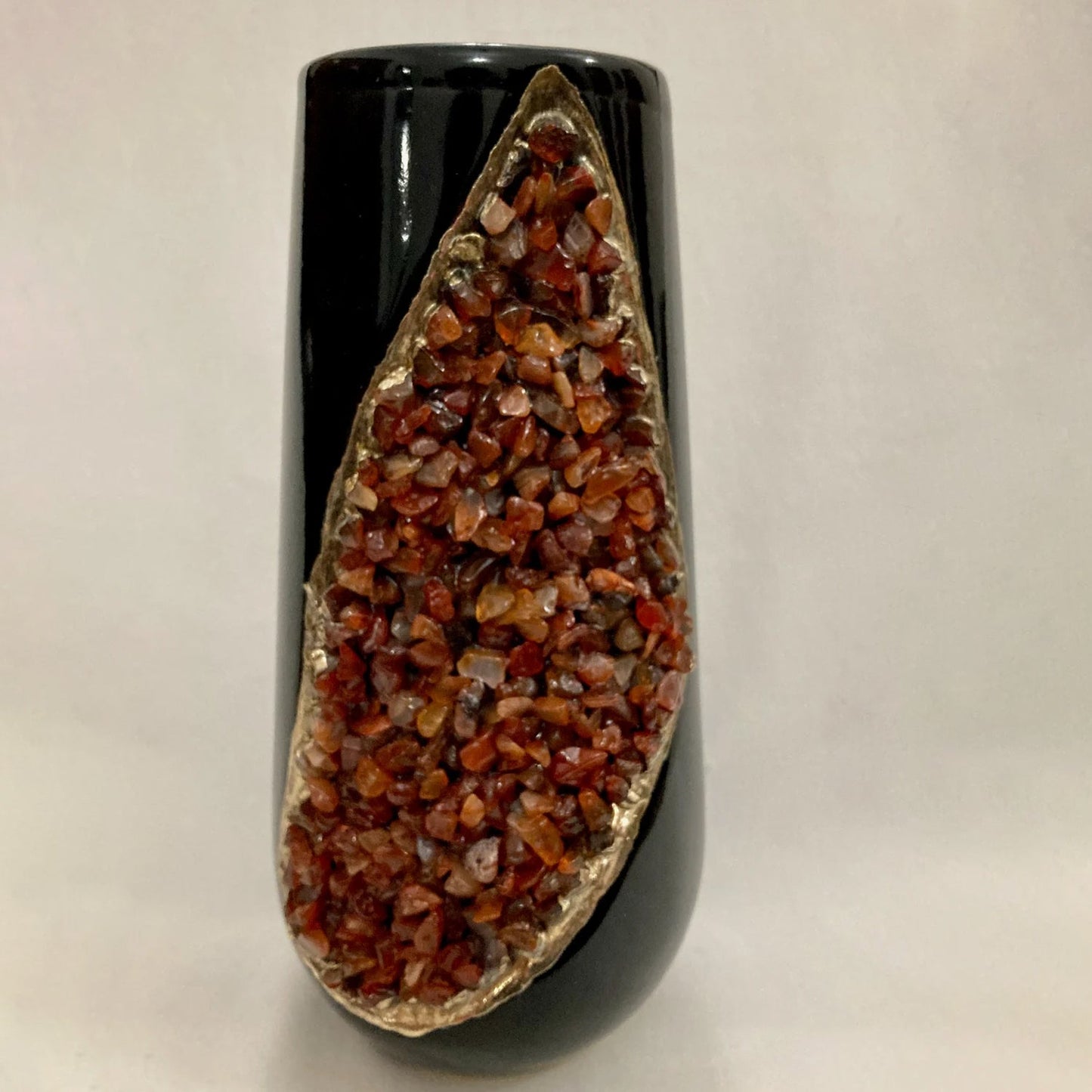 Black & Gold Ceramic Vase with Red Agate