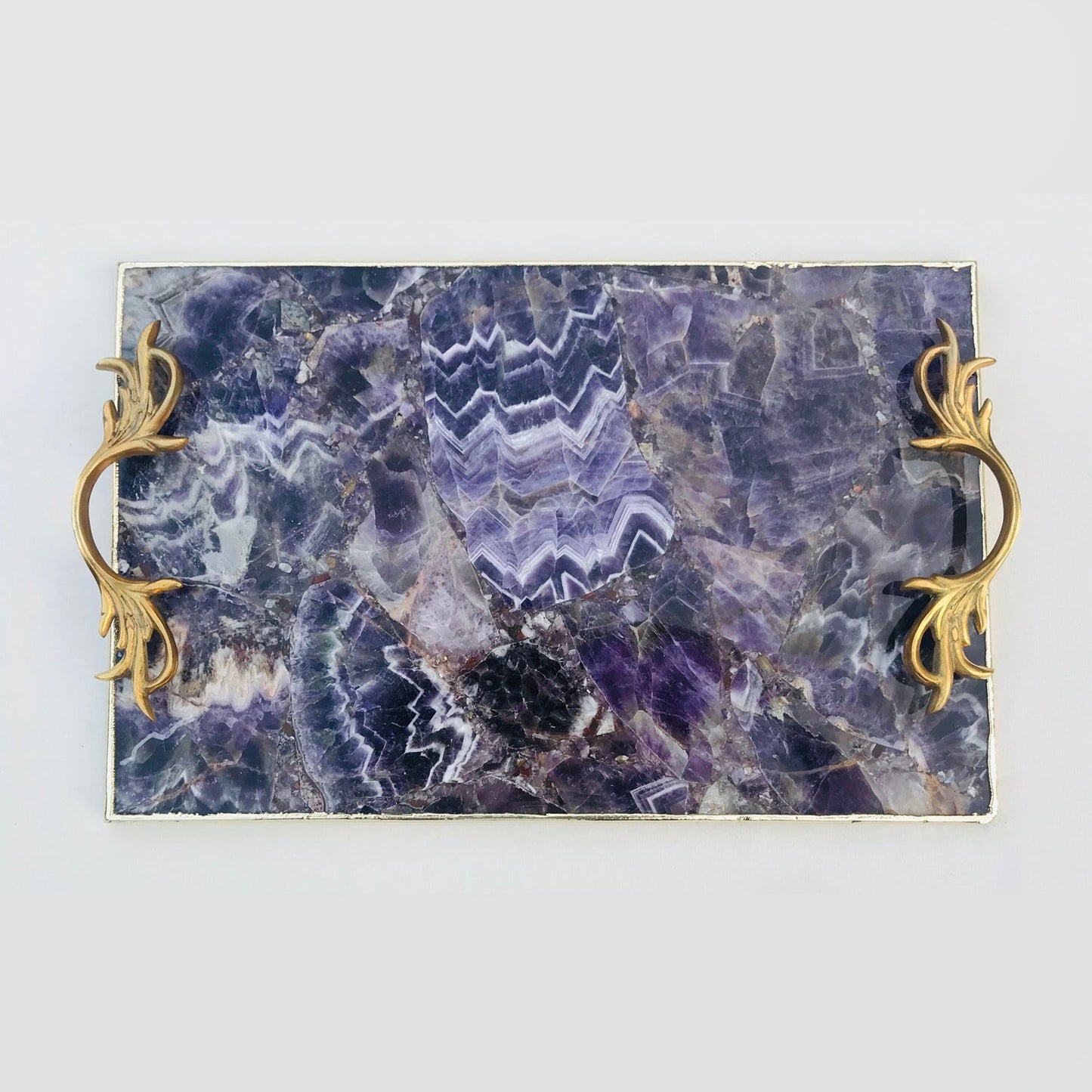 Amethyst Agate  Serving Tray With Brass Handles